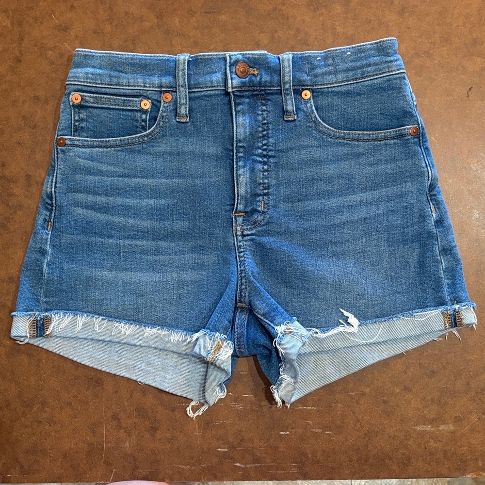 MADEWELL- Denim High-Rise Frayed Hem Women's Shorts - Blue